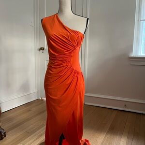 Elegant One-Shoulder Orange Dress
